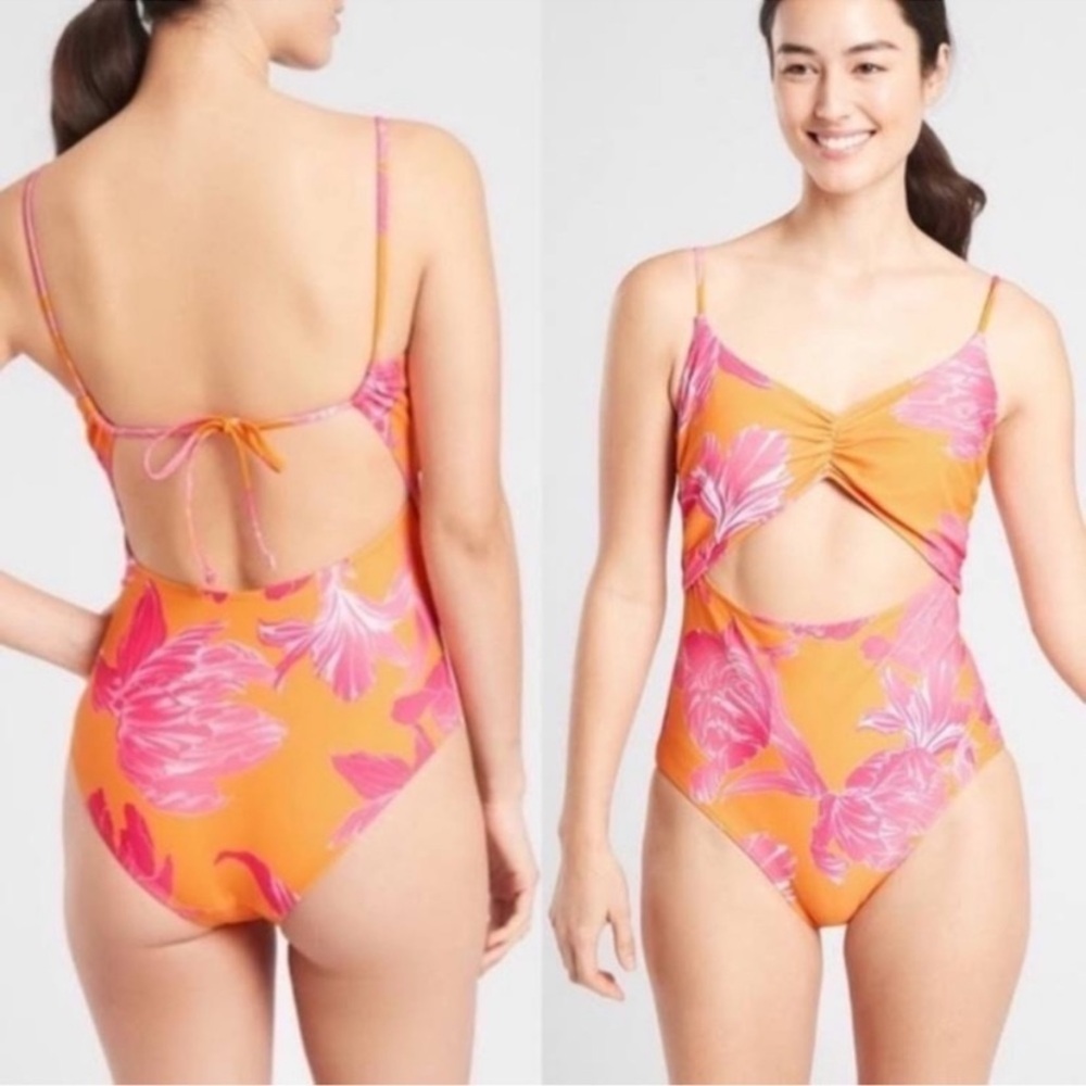 Athleta Kailua Cutout One Piece Swimsuit Orange Pink Size Small - Picture 2 of 11